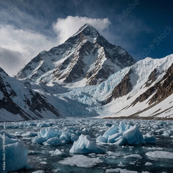 Fototapeta The savage beauty of K2 in winter, where avalanches roar down its faces and ice crystals hang in the air like frozen whispers.