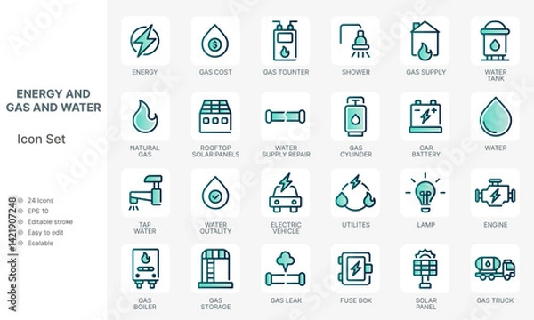 Fototapeta Public utility icon set with green energy concept