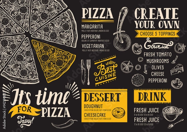 Obraz Restauracja menu pizzy, szablon jedzenia.