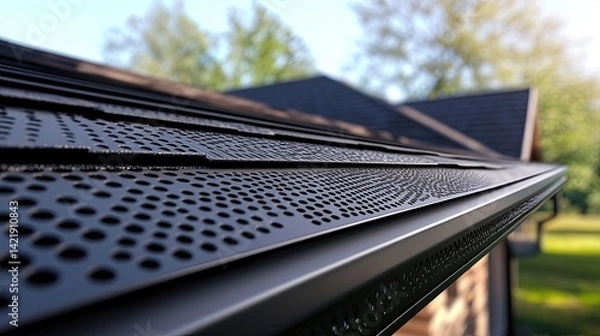 Fototapeta Gutter Guard Installation Concept for Home Improvement and Protection from Debris and Clogs