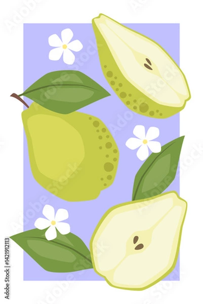 Fototapeta Vector fruit poster with pear