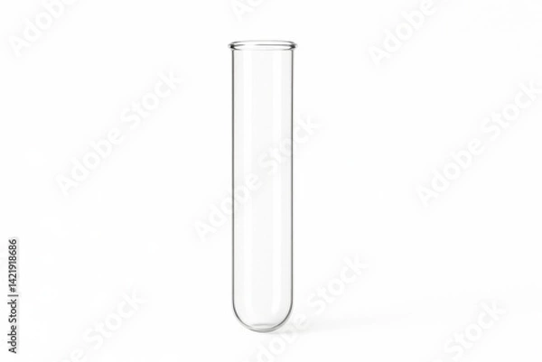 Fototapeta A clear glass test tube isolated on a white background, ideal for laboratory and science-related applications, showcasing the simplicity and elegance of laboratory equipment.