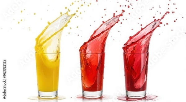 Fototapeta Colorful fruit juices mid-splash captured in a high-speed commercial-style beverage photography scene