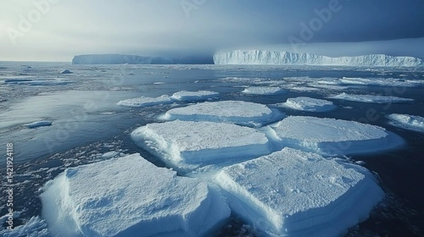 Fototapeta Ice sheet in polar regions, highlighting the cold and harsh environment of the Arctic or Antarctic
