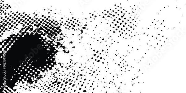 Obraz Grunge black and white distress. Dot texture background. Halftone dotted grunge texture. Grunge texture on distress back background. Glitch distorted grange shape. Dust and dots screen print texture.