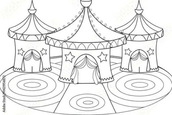 Fototapeta Simple Black and White Circus Tent Drawing for Coloring