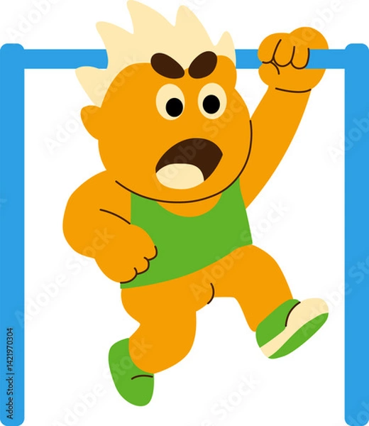 Obraz Cartoon Character Performing Exercise on Bar With Determined Expression