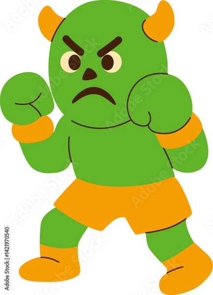 Obraz Cartoon Green Monster in Boxing Pose with Determined Face Expression