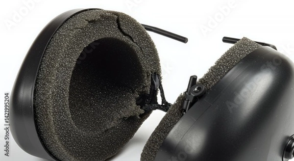 Obraz Broken Ear Protection Shell with Exposed Foam on White Background