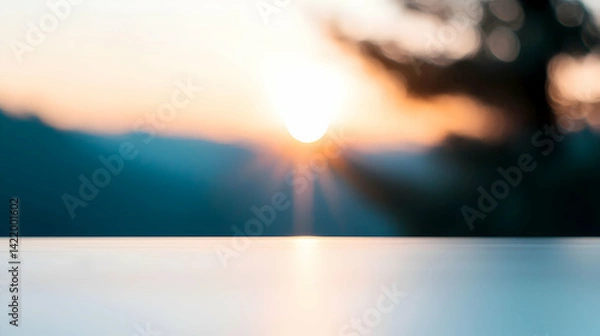 Fototapeta Blurred Sunset Over Mountains Landscape Background