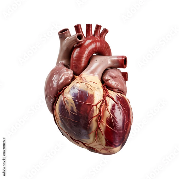 Obraz Detailed Anatomical Model of a Human Heart – Realistic 3D Render with Arteries and Veins on Transparent Backgroun