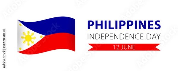 Fototapeta Philippines Independence Day, simple minimalist web banner design. Text Philippines Independence Day, 12 june and Philippine flag isolated on white background.