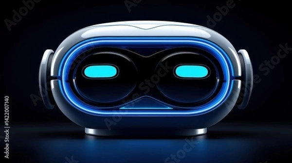 Fototapeta Futuristic AI chatbot concept featuring sleek robotic design with glowing blue digital interface. Ultra-modern artificial intelligence system improving online retail, customer engagement, seamless.
