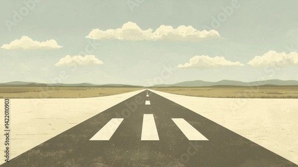 Fototapeta Airplane runway across a surreal desert, leading into the clouds, metaphor for unknown destinations