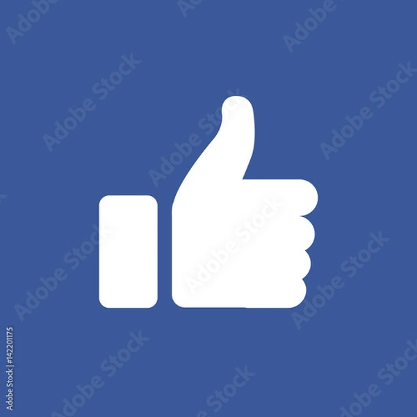Fototapeta Symbol of finger up, thumb up in flat style isolated on blue background.Vector illustration of hand.