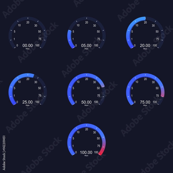Fototapeta Internet digital speed meter. Vector illustration on blue background. Speed test.
