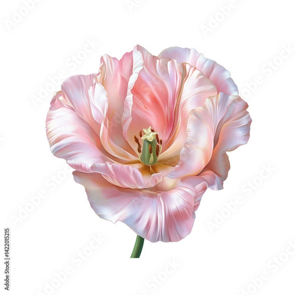 Fototapeta Delicate Pink Double Tulip Blossom on Transparent Background