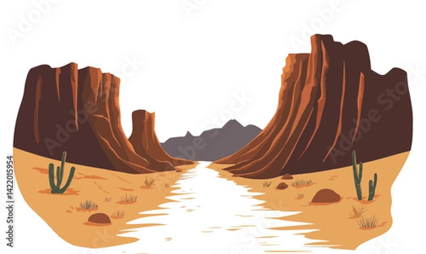 Fototapeta Minimalist Desert Road with Sparse Vegetation and Rugged Landscapes Vector Art