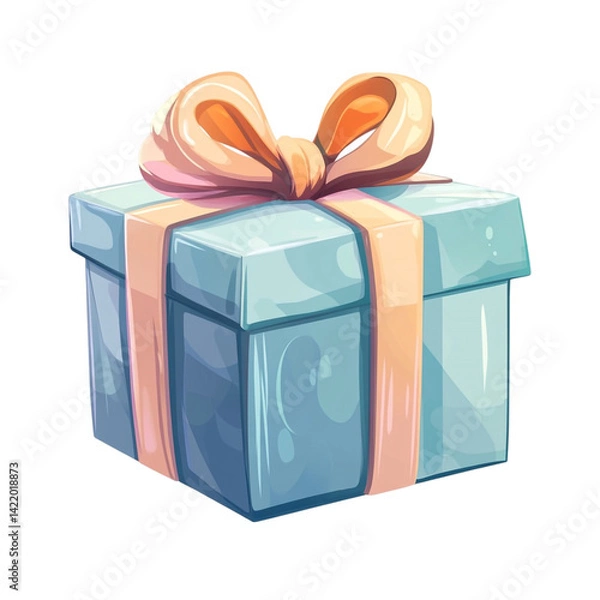 Fototapeta A light blue gift box with a peach ribbon bow a present for a special occasion