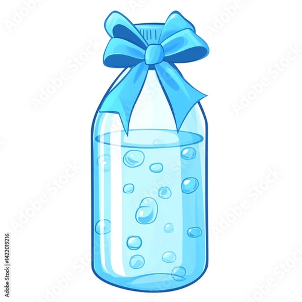 Fototapeta A blue bottle with a bow filled with bubbly water a refreshing gift