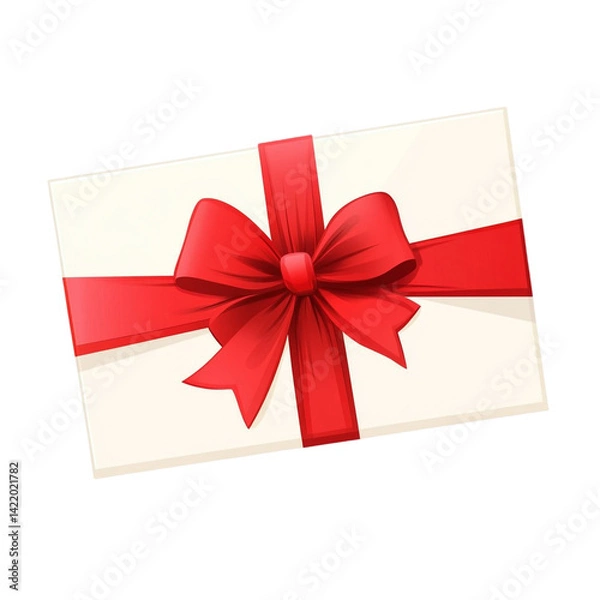 Fototapeta A white envelope with a big red ribbon bow a perfect gift
