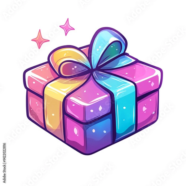 Fototapeta A vibrant gift box with a colorful ribbon and sparkling lights a magical present