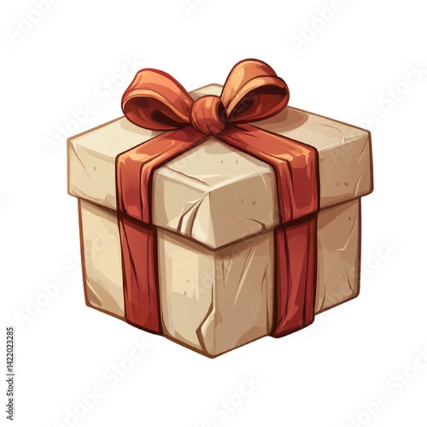 Fototapeta A stone gift box with a red ribbon bow a present for you