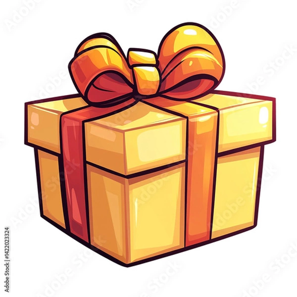 Fototapeta A yellow gift box with an orange ribbon and bow a perfect present