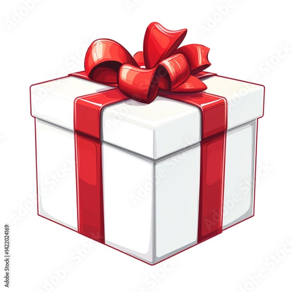 Fototapeta A white gift box with a big red ribbon bow a perfect present