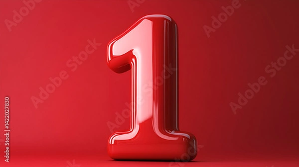 Fototapeta Shiny red number one on red background