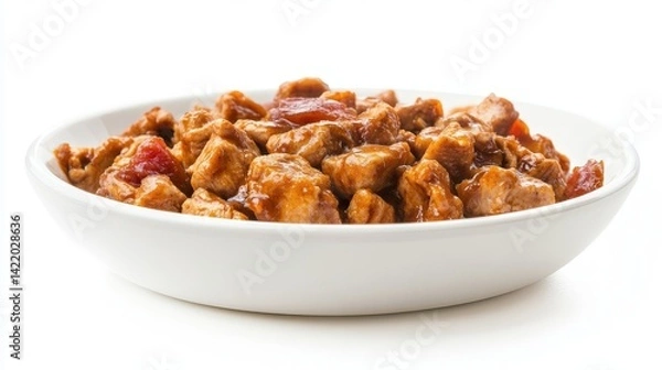 Obraz Wet cat food on a white dish isolated on white.