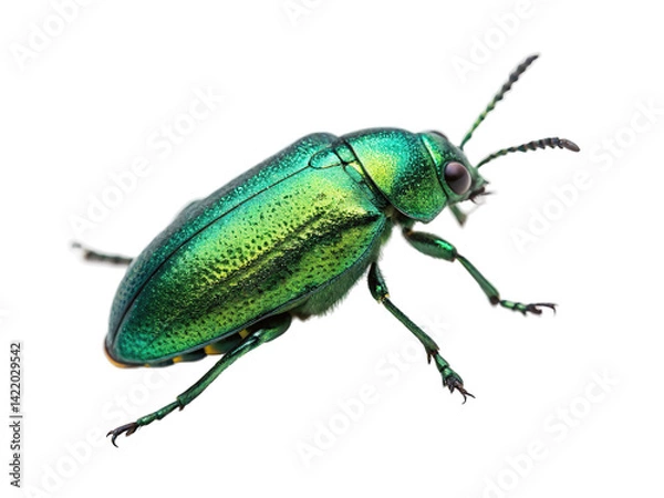 Obraz Detailed view of a vibrant green beetle with iridescent wings captured in natural light