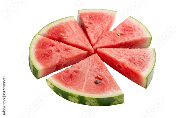 Obraz Freshly sliced watermelon pieces arranged neatly, ideal for summer gatherings and picnics, showcasing vibrant colors and juicy texture
