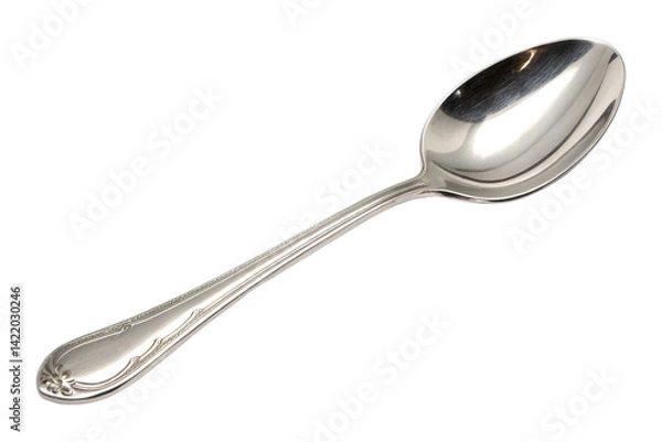 Obraz Elegant stainless steel serving spoon with intricate handle design for dining and culinary use