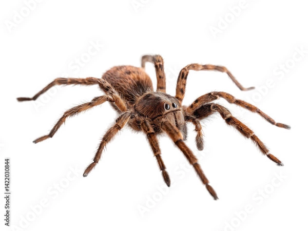 Obraz Close-up of a hairy spider showcasing detailed features and unique coloration in a neutral setting