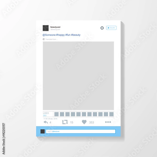 Fototapeta Social network photo frame vector illustration. Twitter. Mock up Vector illustration