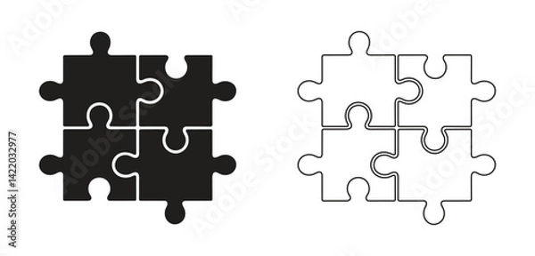 Fototapeta jigsaw puzzle pieces icon flat and line art style vector illustration.
