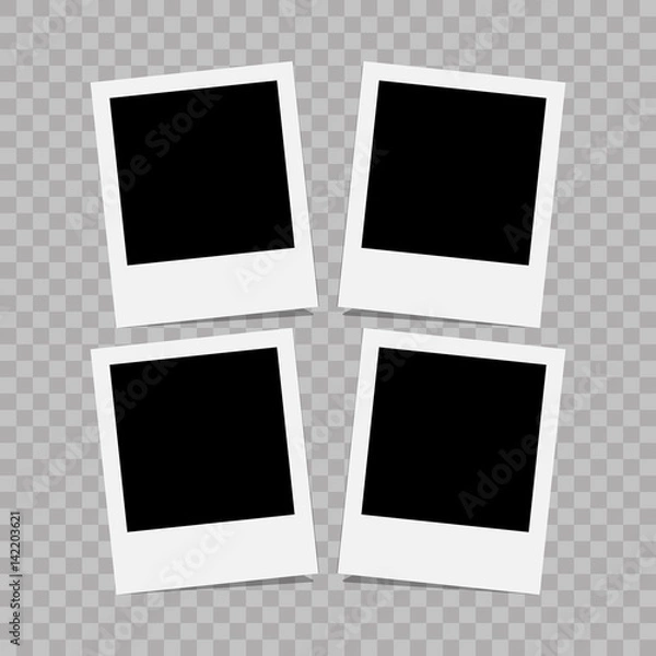 Fototapeta Retro realistic vector photo frame placed on transparent background. Template photo design.