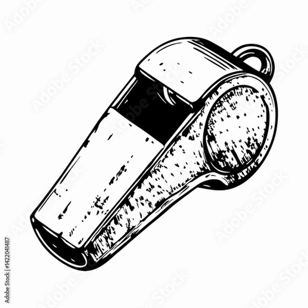 Fototapeta Vintage whistle illustration representing communication and instruction in sports or safety contexts, emphasizing the importance of clarity in signals.