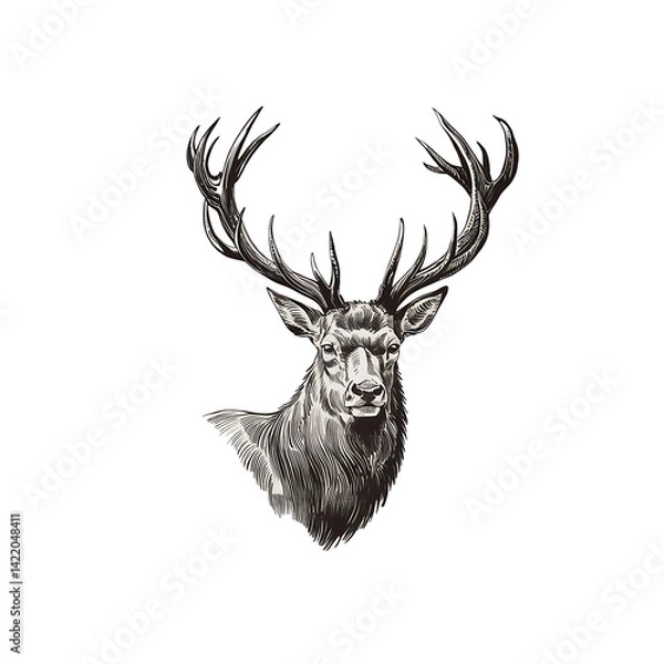 Fototapeta A silhouettes vector illustration of a deer head isolated on white background 