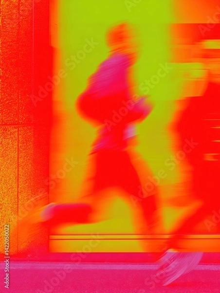 Fototapeta Blurred runner passing a colorful wall