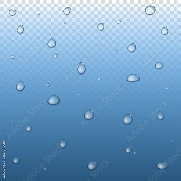 Fototapeta Realistic raindrop set on glass. Vector water drops. Raindrops on transparent background.