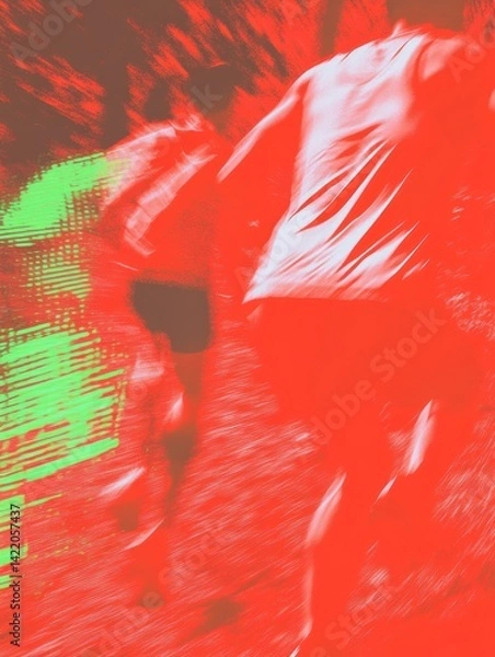 Fototapeta Two runners mid-stride on red path