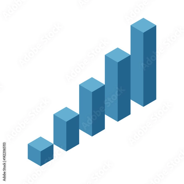 Fototapeta Blue isometric bar graph with ascending columns, representing growth, progress, or financial success on a white background. Vector illustration