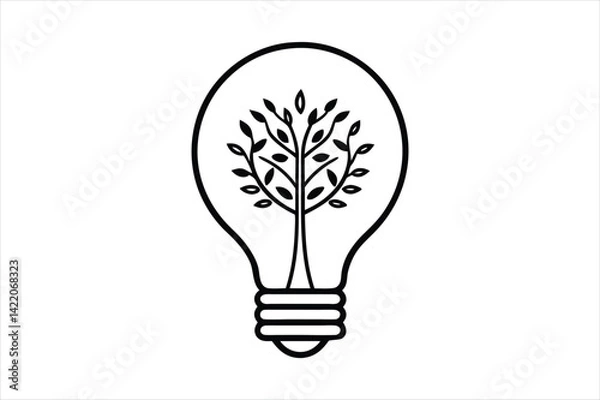 Fototapeta line art illustration of a light bulb with a detailed tree growing inside
