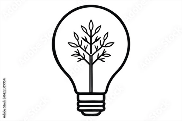 Fototapeta line art illustration of a light bulb with a detailed tree growing inside
