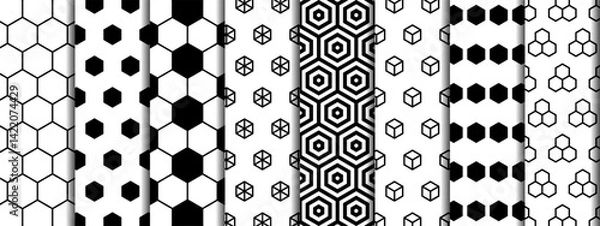 Obraz Seamless geometric pattern set. Hexagon backgrounds with lines.