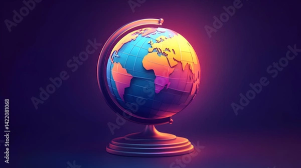 Fototapeta Vibrant Low Poly Globe Render with Glowing Effect