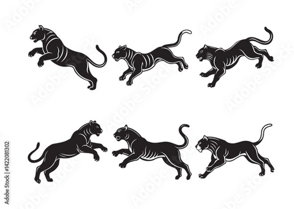 Fototapeta Tiger Jumping Silhouette Vector Set