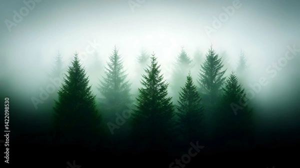 Obraz Dark Green Forest shrouded in Thick Fog